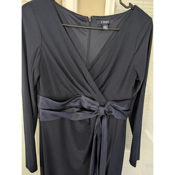 Chaps Modest Sheath Dress Navy Blue Long Sleeve Semi-Formal Maxi Sz. 6 Waist Tie - Picture 2 of 7